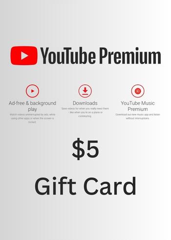 YouTube Premium 5 USD Gift Card Key US